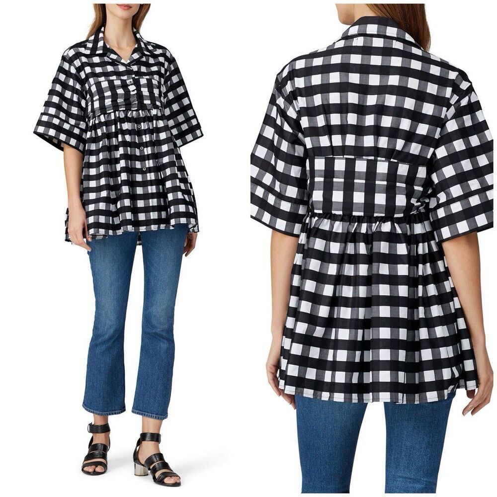 Marques Almeida Gingham Bralett Shirt Short Sleeve Pleated Empire Waist Small